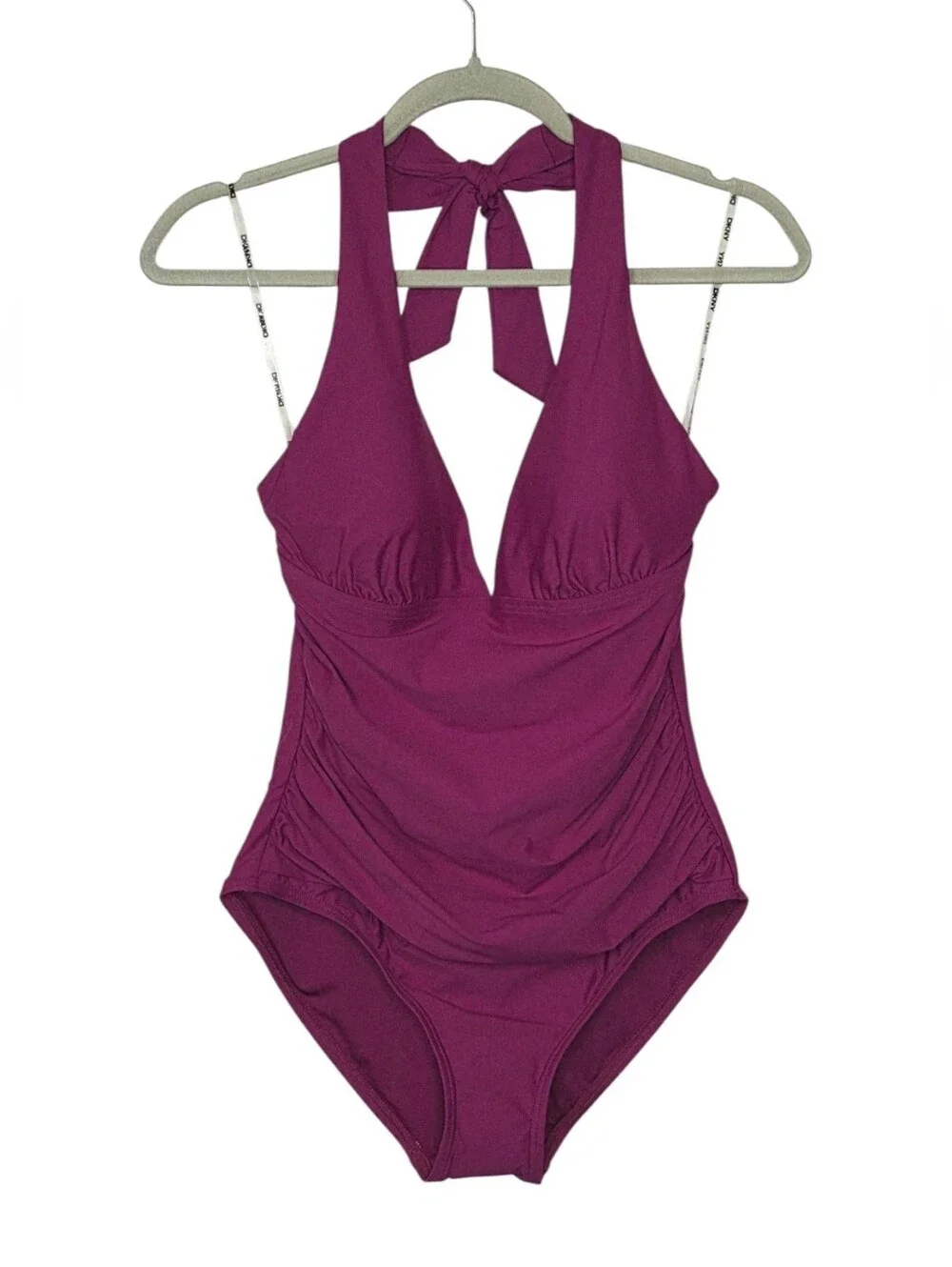Dkny Plum Plunge Halter One-Piece Swimsuit Size M